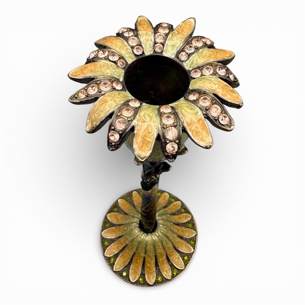 Vintage Jeweled Candle Holder Art Nouveau Floral Candlestick Metal Enamel - Picture 2 of 5
